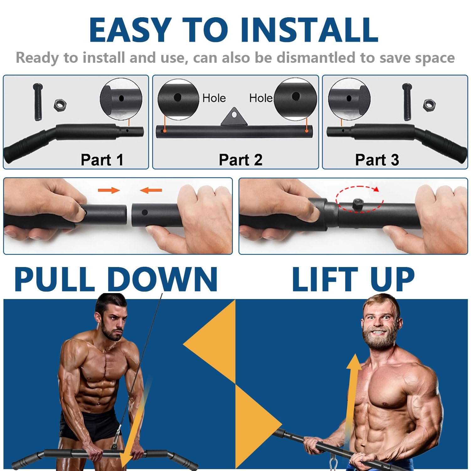 Favuit LAT Pulldown Bar Attachment for Pulley Cable Machine, Tricep Press Dow...