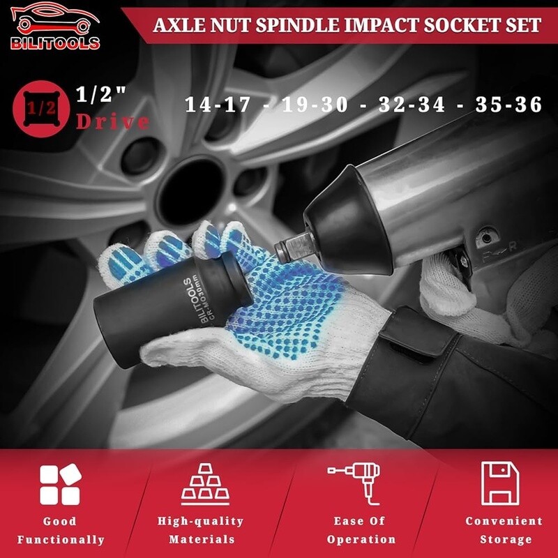 12 Point Axle Nut Socket Set 1/2 Drive Impact Deep Sockets Car Maintenance Tools