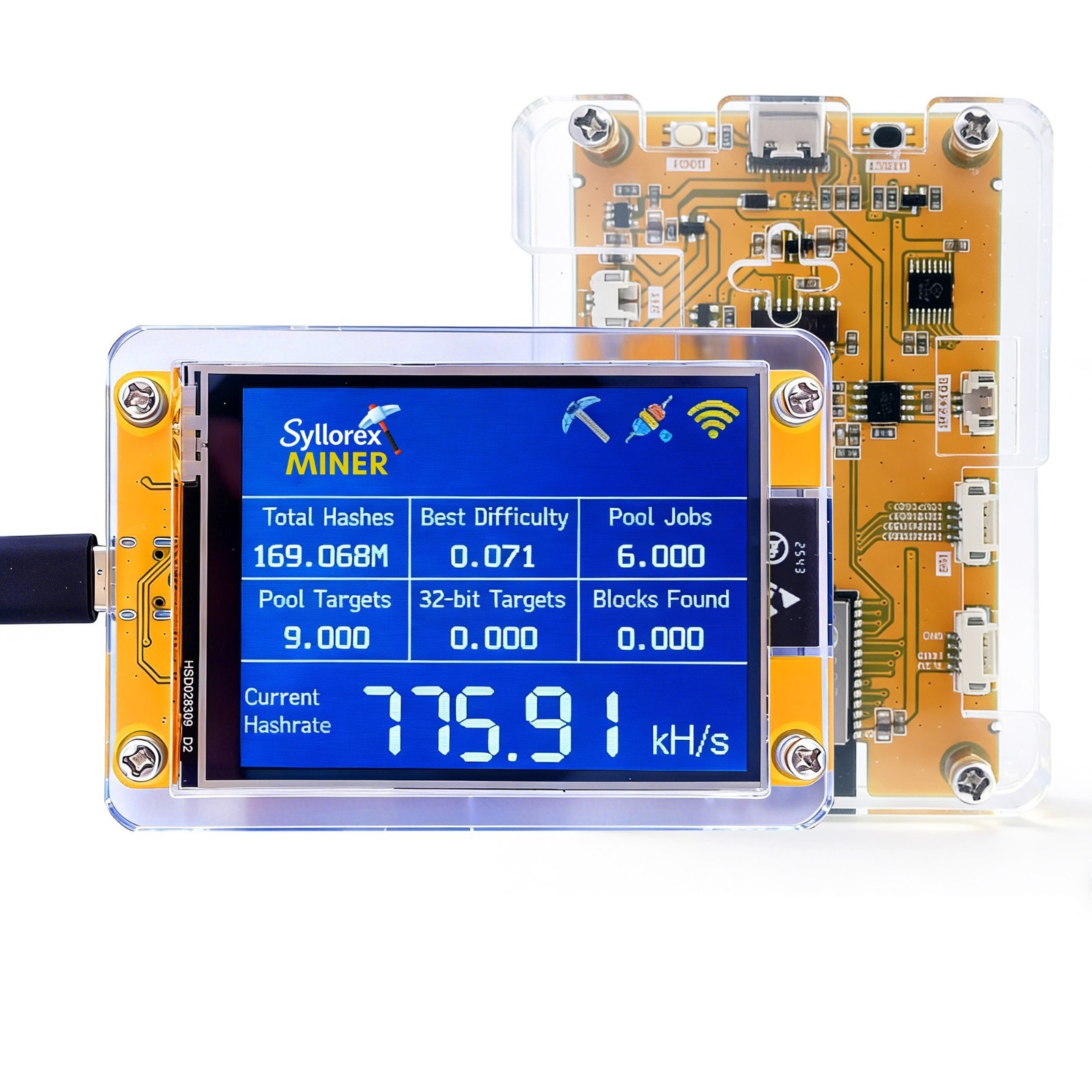 Syllorex Bitcoin Solo Miner 770KH/s ESP32 2.8" Display Mini Lottery Miner