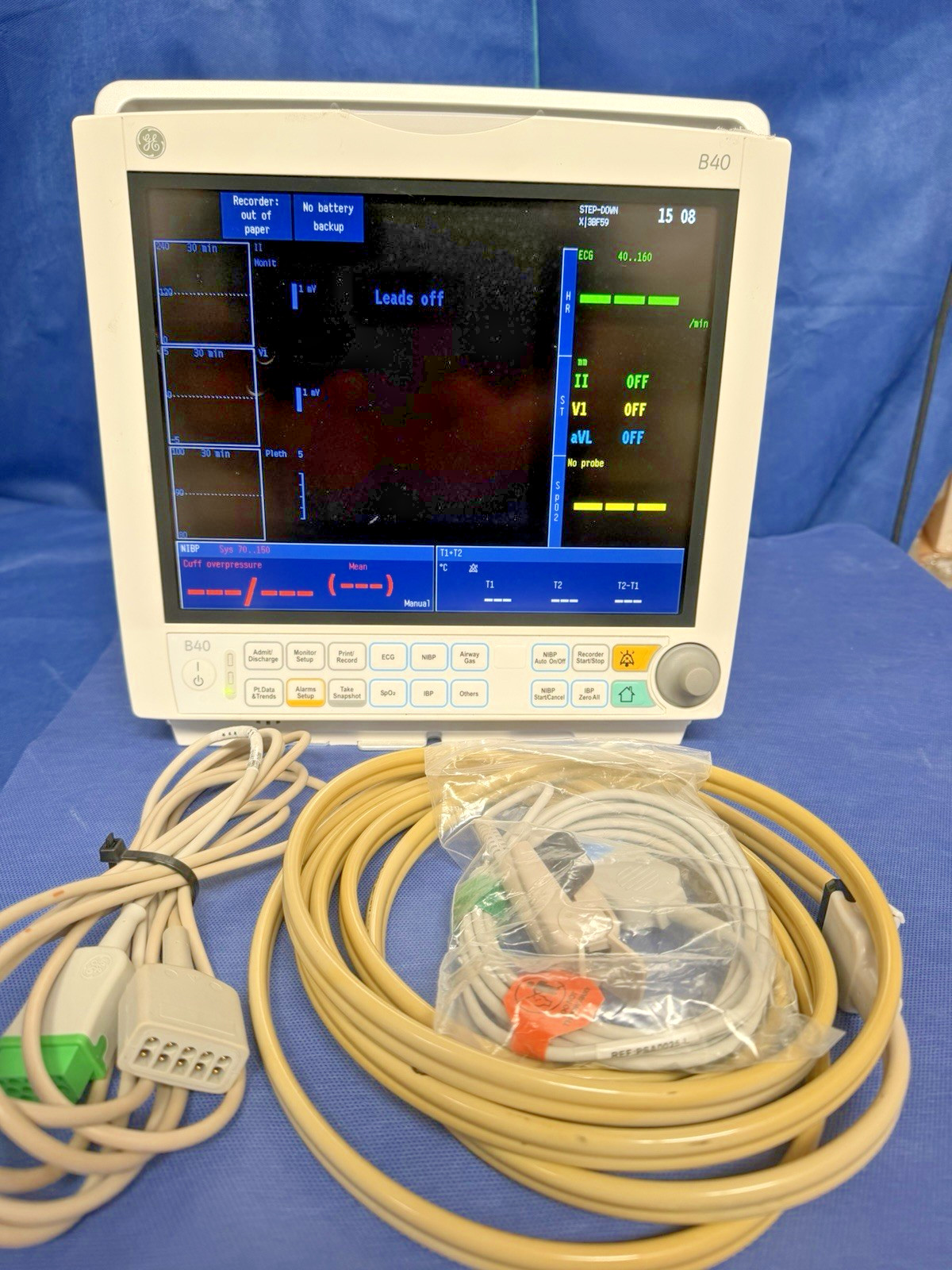 ✅GE B40 Patient Monitor w/ EKG, SpO2, NIBP, Temp, Printer, Power Cord - I