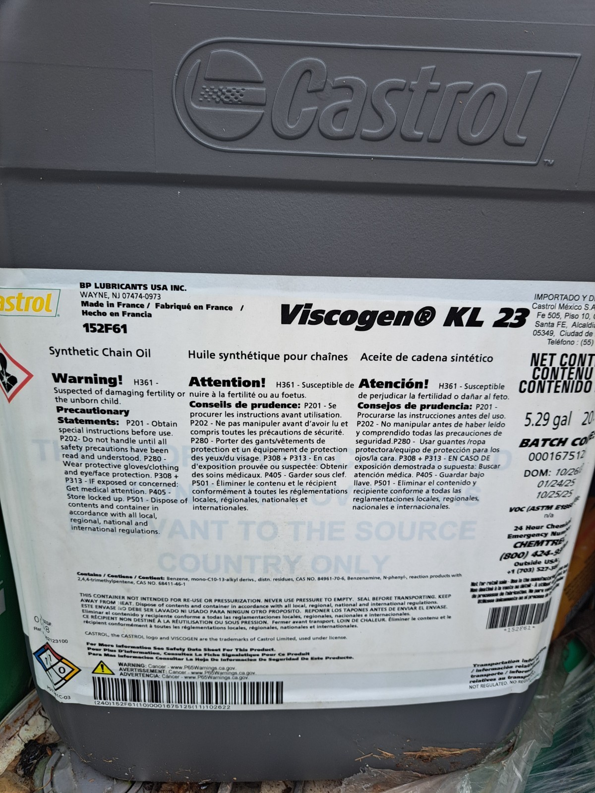 Castrol Viscogen KL 23 Synthetic High Temperature Chain Lubricant 5 gallon