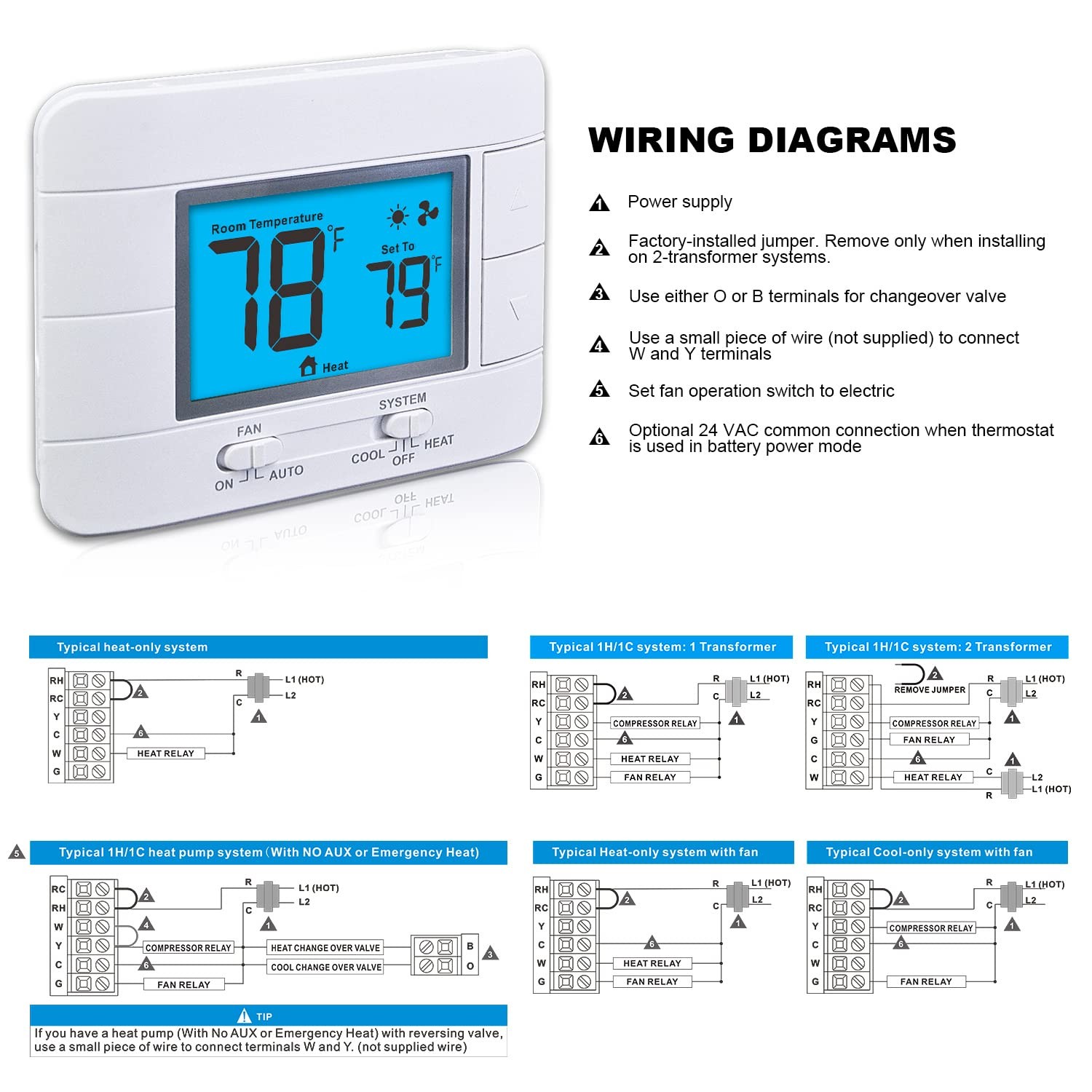 Non Programmable Thermostat for Home 1 Heat/ 1 Cool Single-Stage System, Temp...