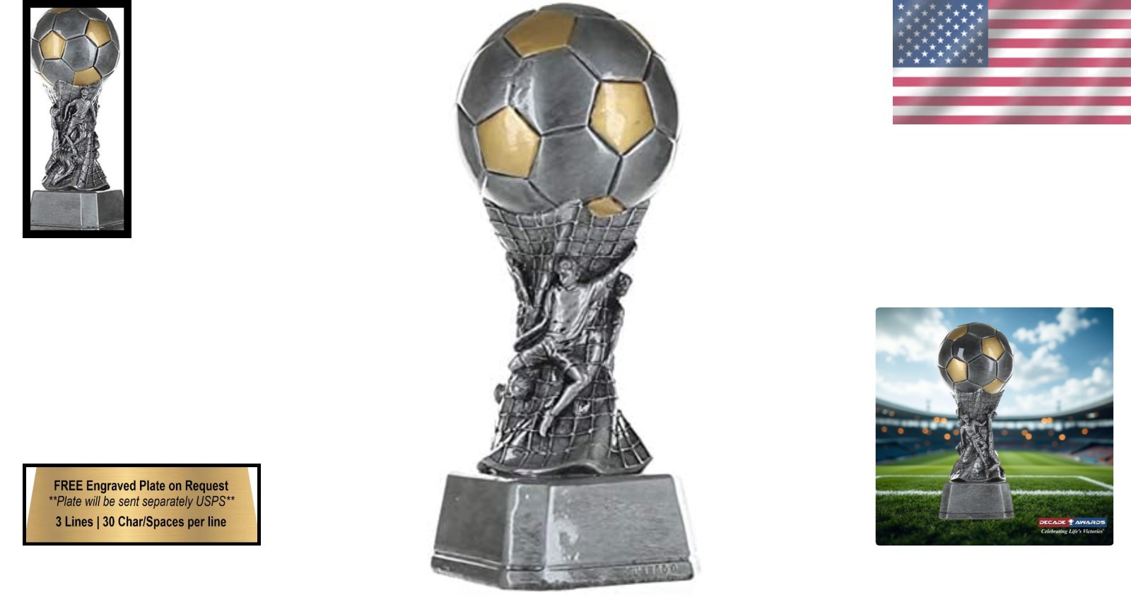Soccer Tournament Trophy - Engraved Plate 9"