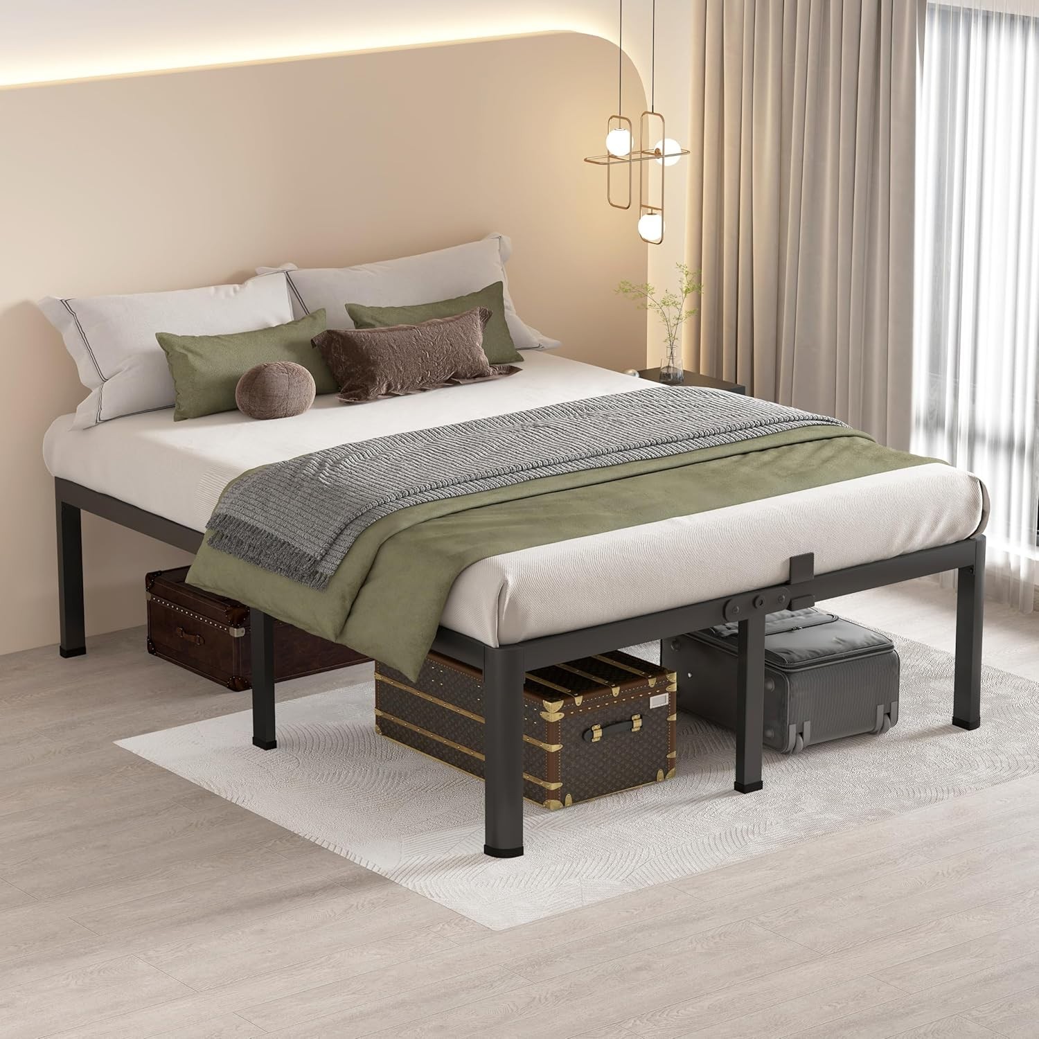 Sturdy 14-inch King Metal Bed Frame with Rounded Corners & No Box Spring Needed