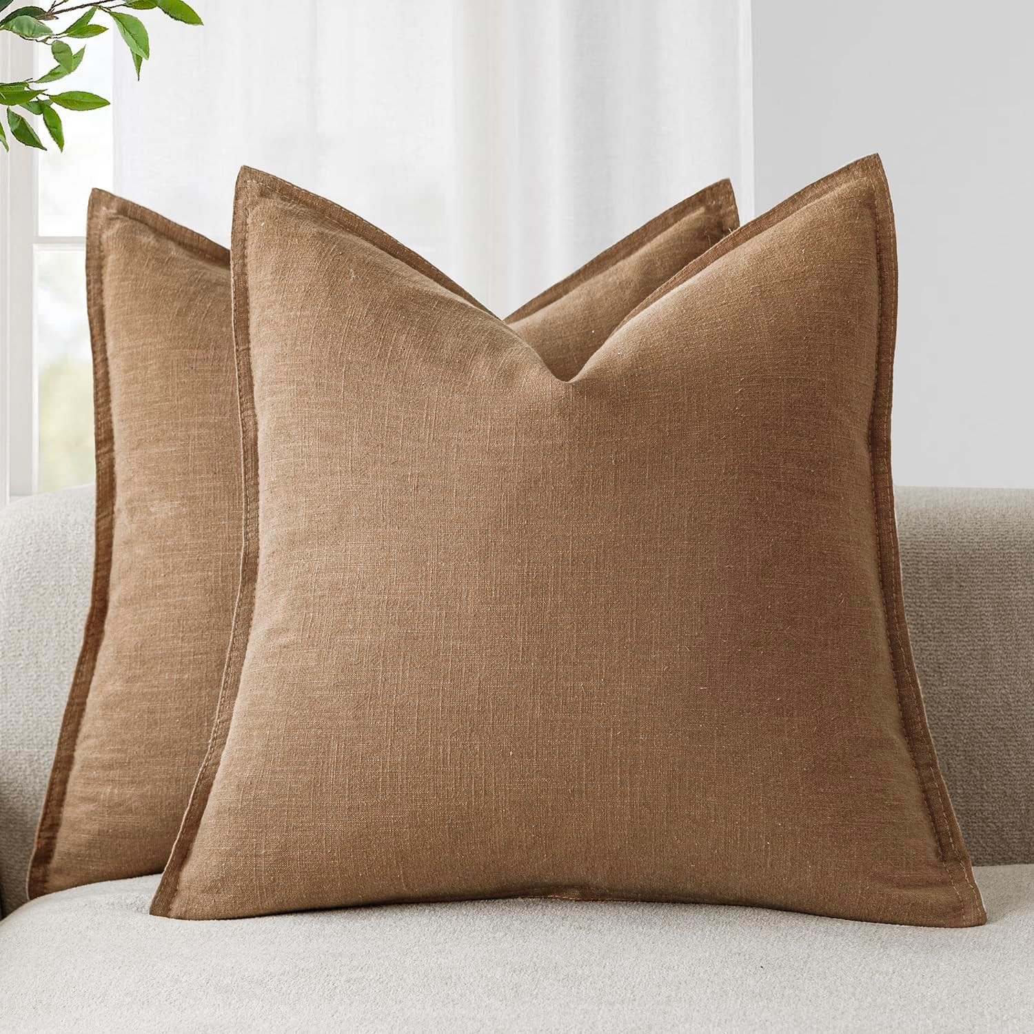 Foindtower Pack of 2, Decorative Linen Soild Throw Pillow Covers Soft Accent Cus