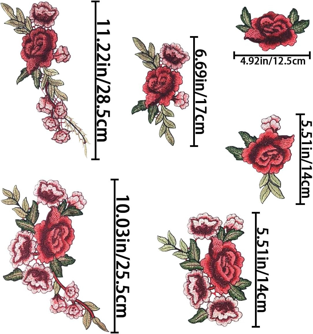 12 PCS Rose Embroidered Lace Flower Applique Patches Peony Flower Embroidered Ap