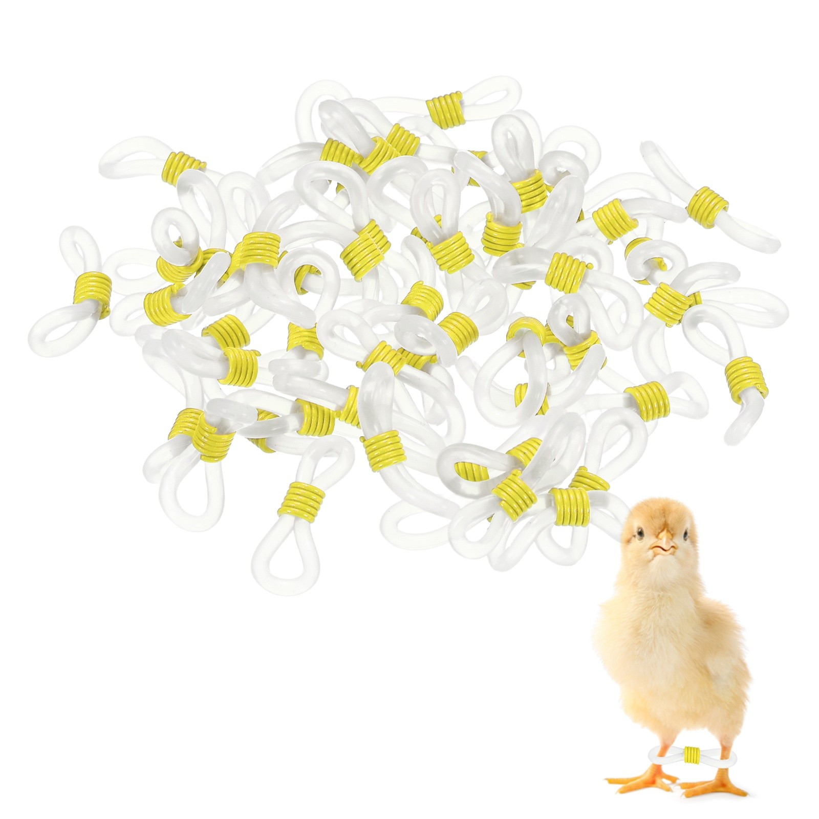 50-Pack Chick Leg Bands, Silicone Poultry Leg Bands for Chicks Ducks [Yellow]