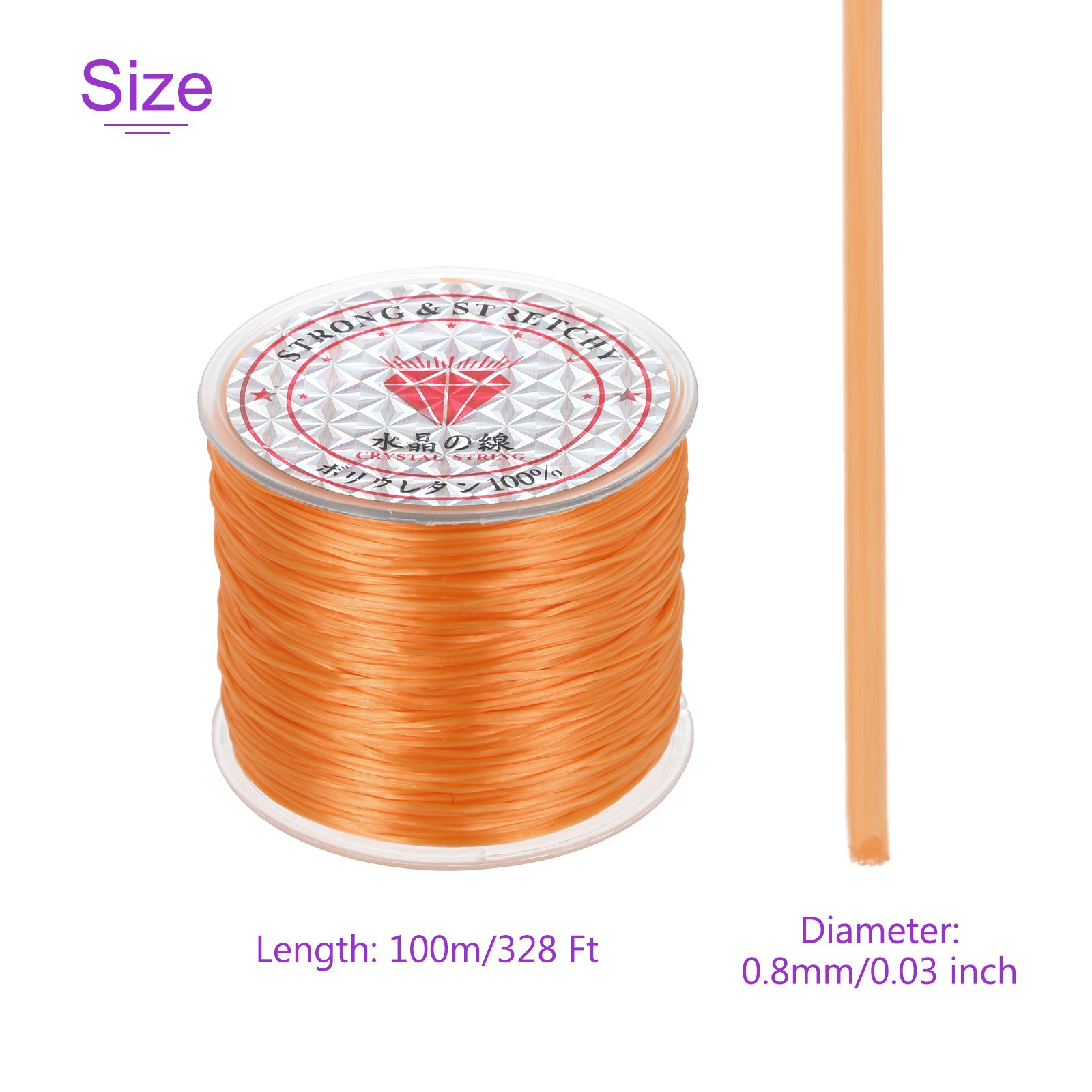 3 Rolls Elastic String for Bracelets, 0.8mm Stretch Bead Cord Orange, 100m