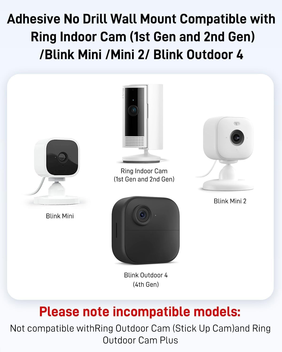 No Drill Ring Indoor Cam Plus Adhesive Wall Mount Bracket, Strong Durable Adhesi