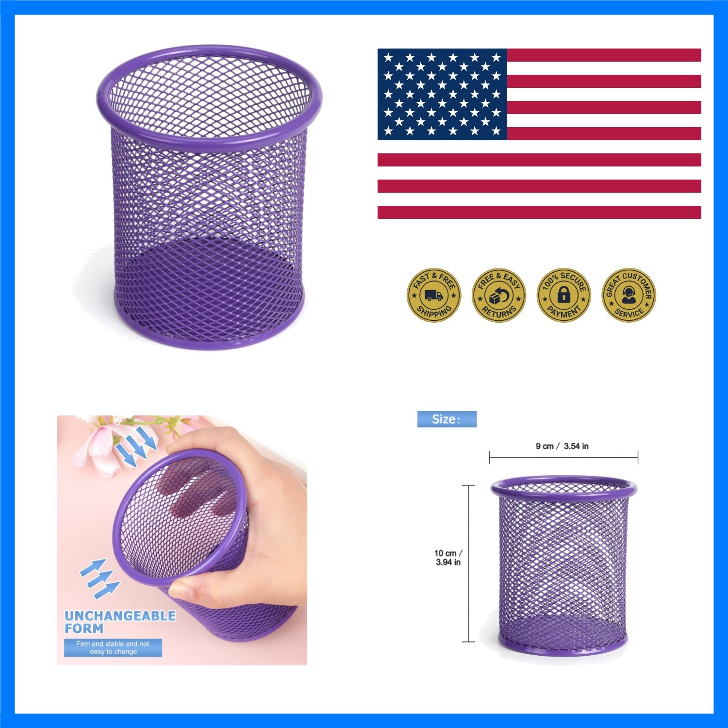 Pen Holder Cup for Desk, Wire Mesh Pencil Cup Holder, Purple | Pen Cup for De...