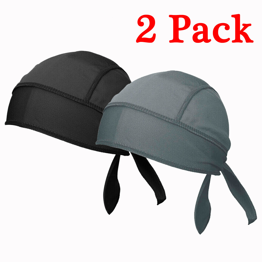 2 PACK Sweat Wicking Skull Cap Dew Rag Biker Cooling Helmet Liner Beanie Doo Rag