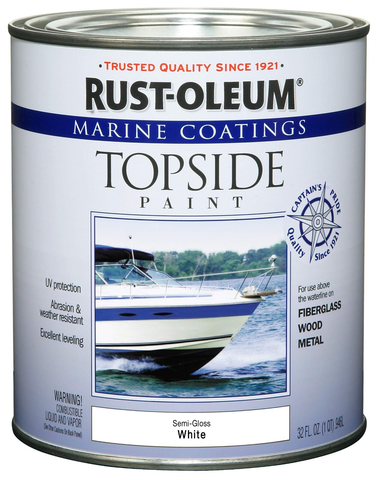 Rust-Oleum 207000 Marine Coatings Topside Paint, Quart Semi-Gloss White 32 Fl Oz