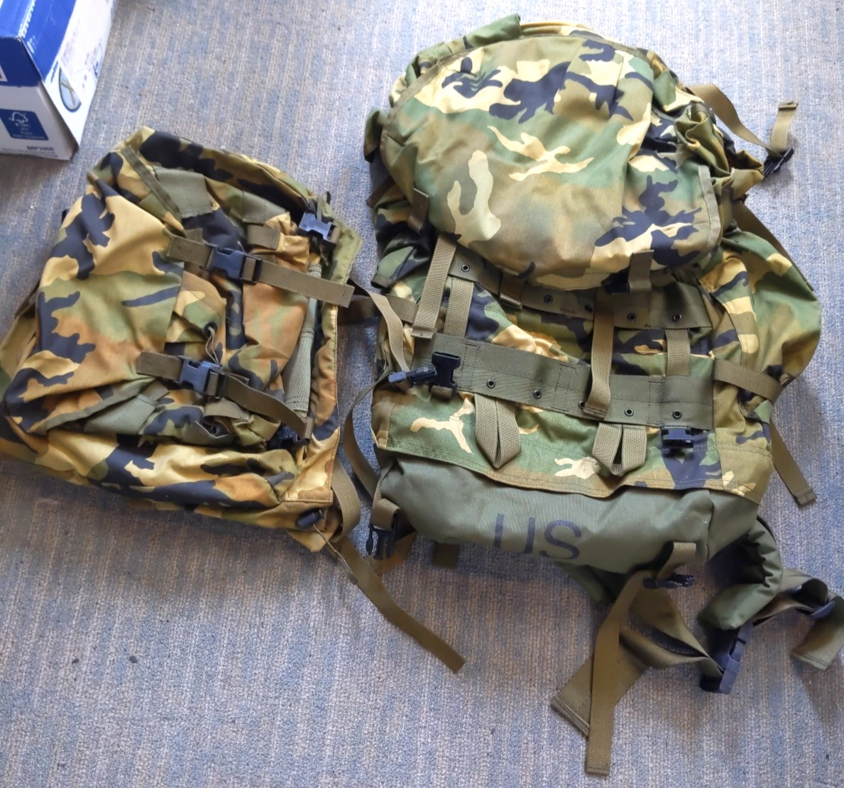 Medium Army Military Camo Field Pack With Internal Frame Plus Small Backpack