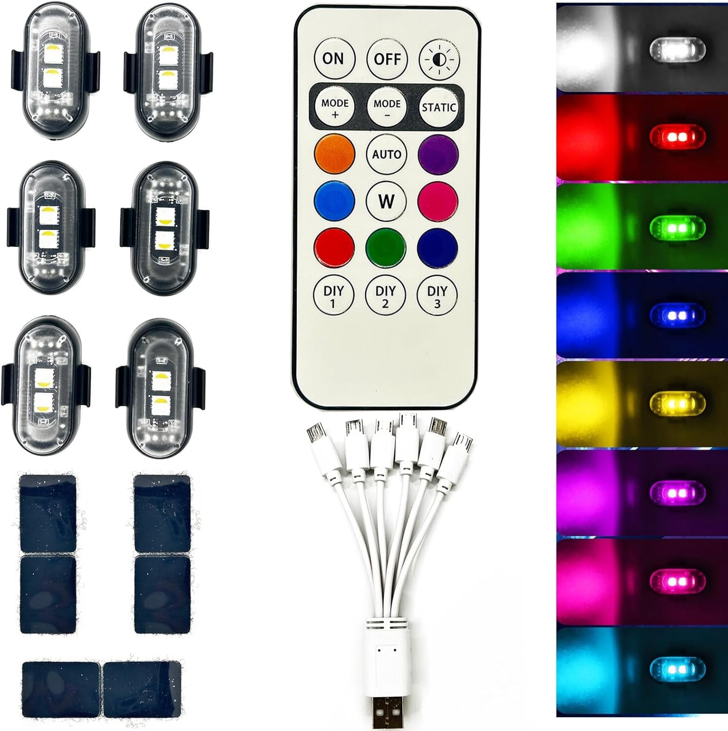 6PCS Wireless LED Strobe Lights Remote 8 Colors Rechargeable Waterproof for Car