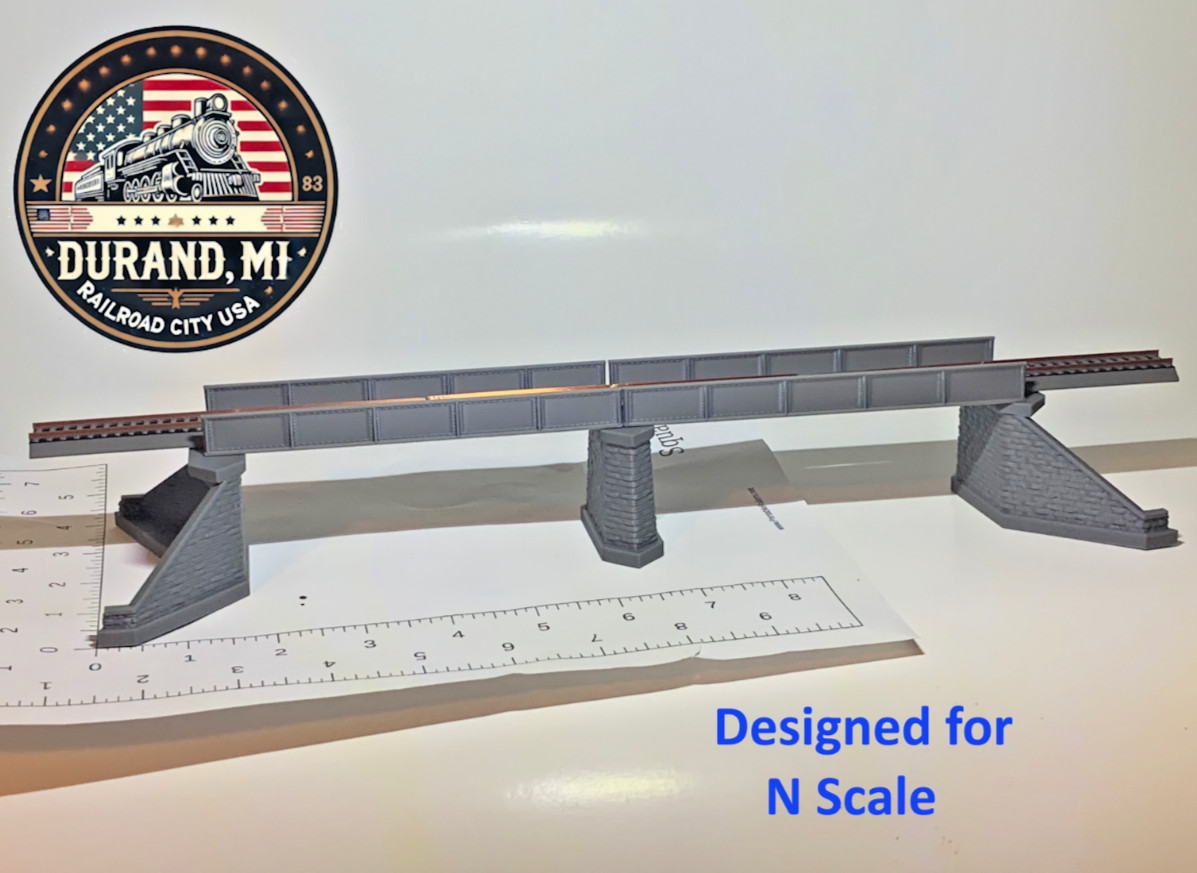 N Scale 2-Section Railroad Bridge Kit – Stone Piers – Gray - 10inch - Single
