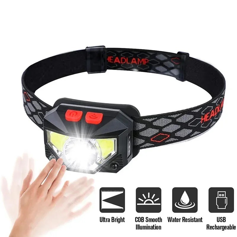 1x Headlamp COB LED Rechargeable Headlight Torch Work Light Bar Head Band USB
