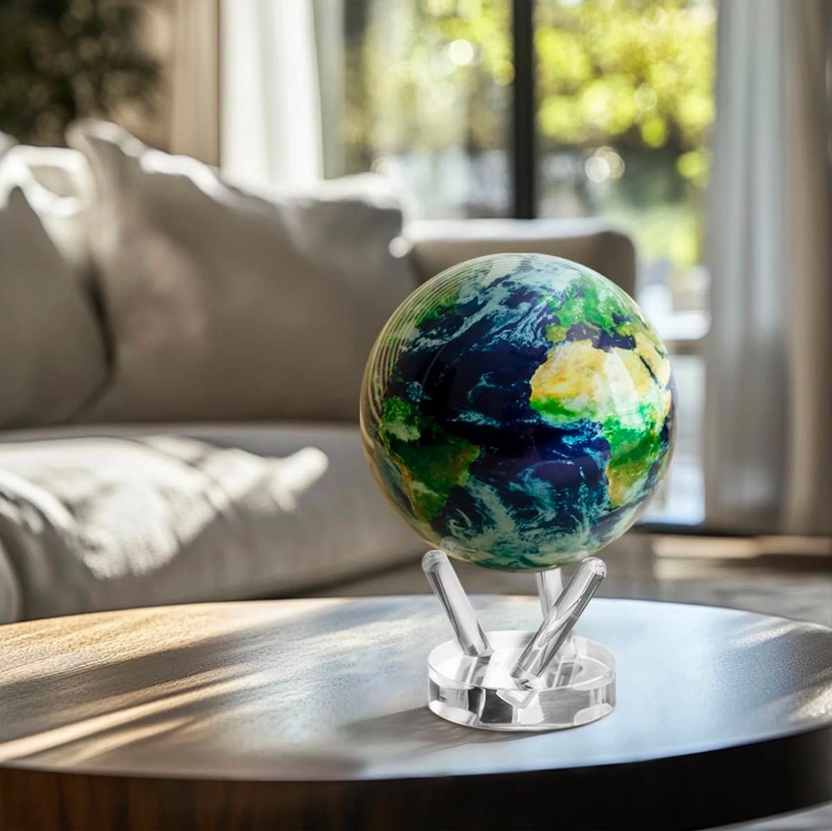 4.5” Self Rotating Globe Earth with Clouds Light Powered Home Office Decor