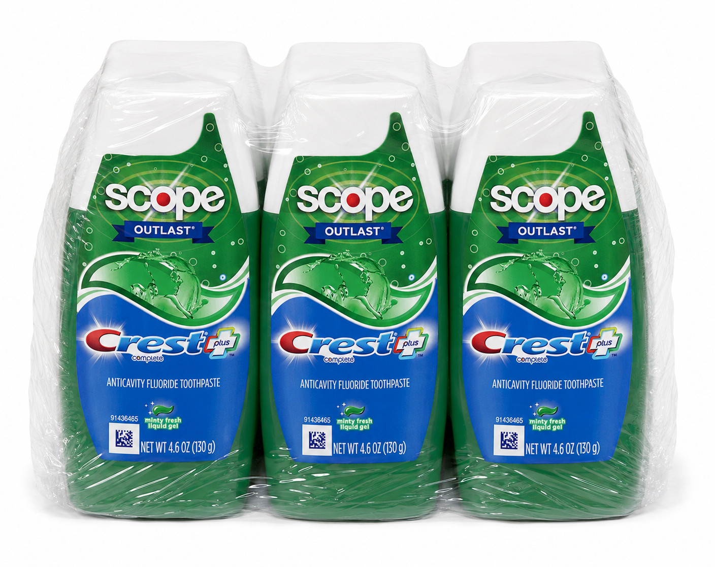 6 PACK Crest Complete Whitening Plus Scope Toothpaste, Minty Liquid Gel 4.6oz