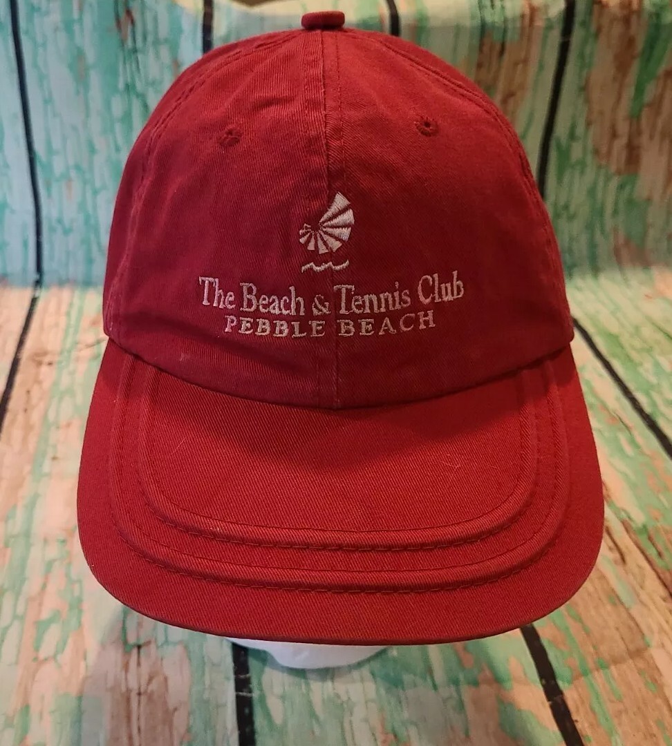Pebble Beach Hat The Beach & Tennis Club Distressed  Red Strapback