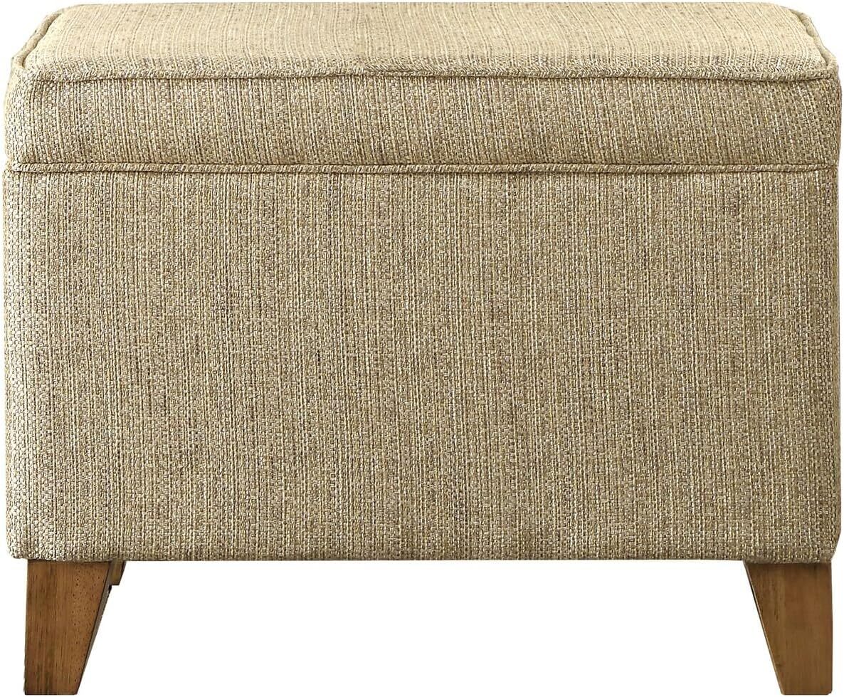 Homepop Home Decor | Medium Square Storage Ottoman with Hinged Cream Woven