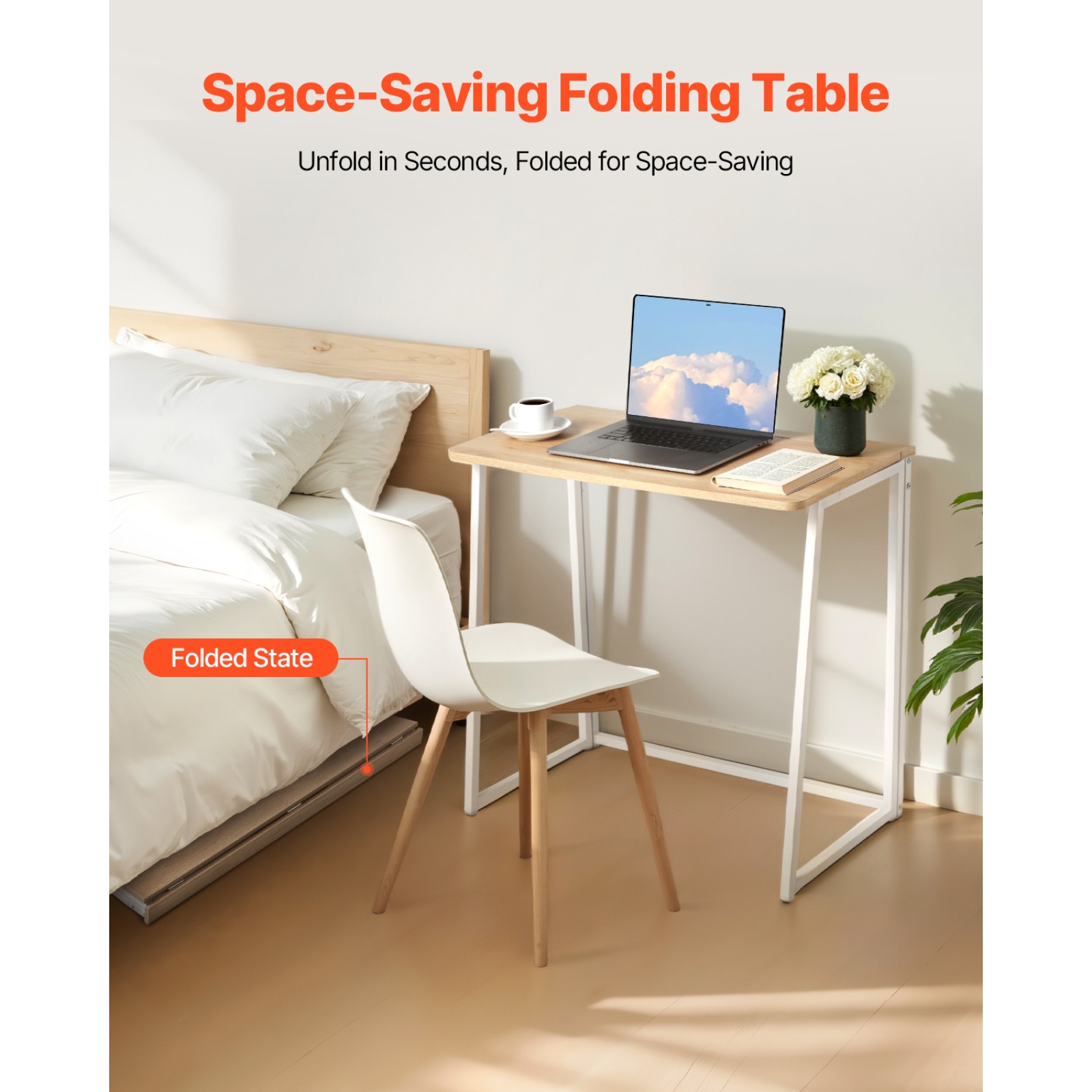 Folding Desk 31.5" Foldable Computer Table with Storage Hooks Oak