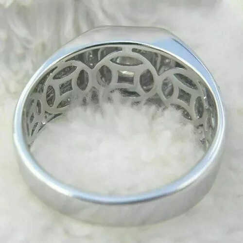 Lab-Created 2.10Ct Round White Diamond Men's Engagement Ring 925 Sterling Silver