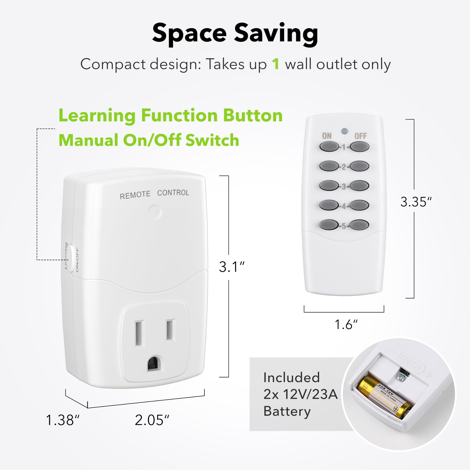 BN LINK Wireless Remote Control Outlet Kit 2 Remotes 5 Outlets White 100ft Range