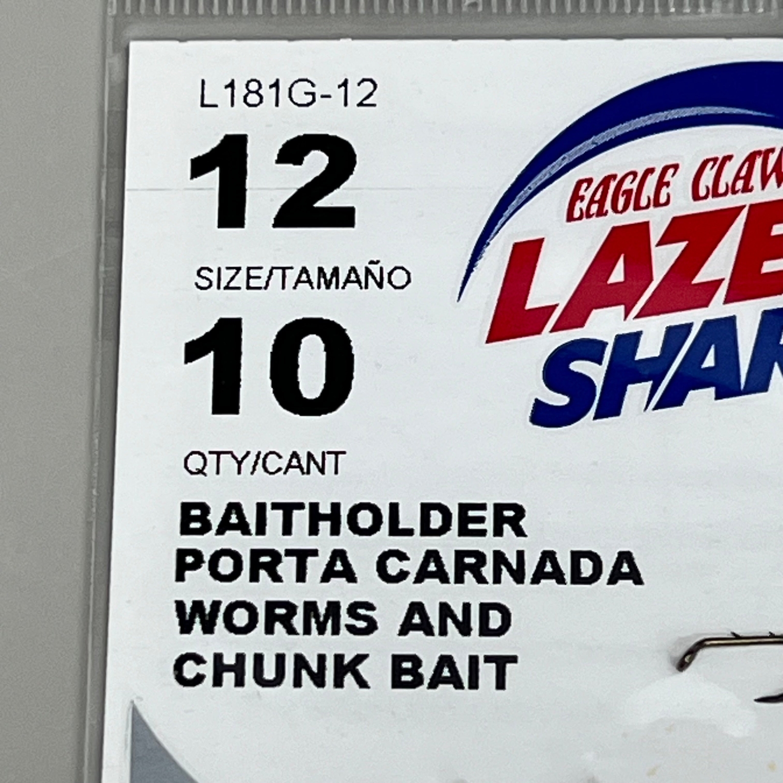 EAGLE CLAW (5 PACK) Lazer Sharp Down eye Baitholder Hook Bronze #12 10pc L181G-1