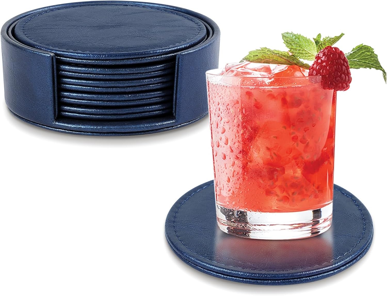 Leather Coasters Set of 6 with Holder Tabletop Protection Coffee Table