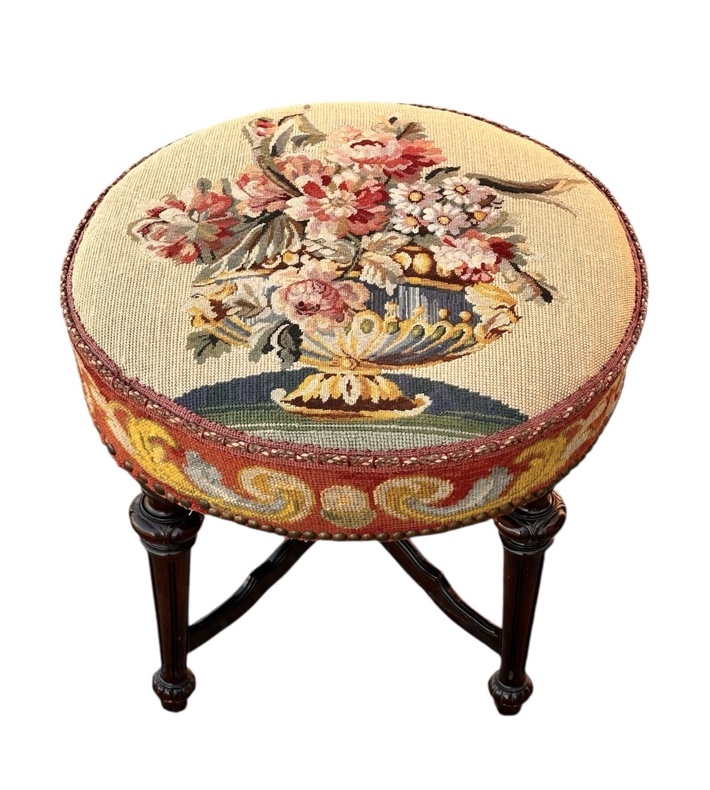 Antique Stool with Needlepoint Floral