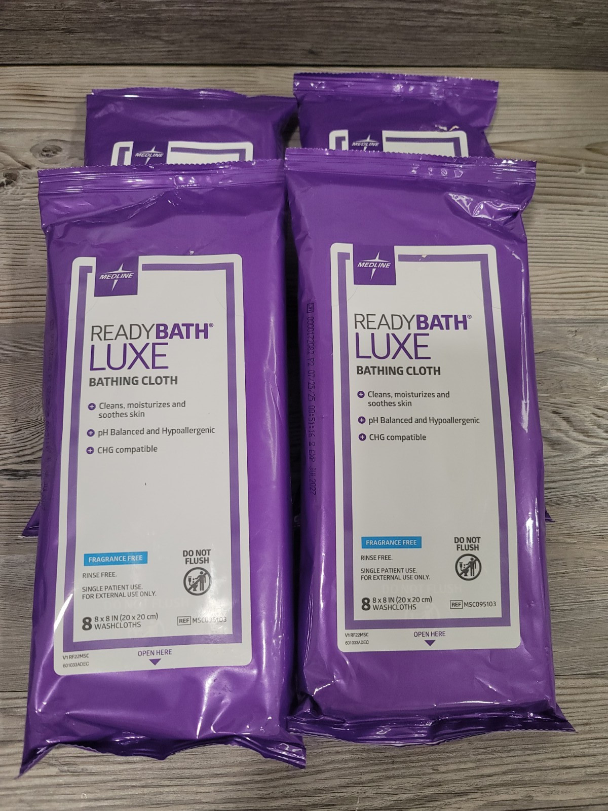 medline ready bath luxe bathing cloth lot of 4 fragrance free EXP: 07/25