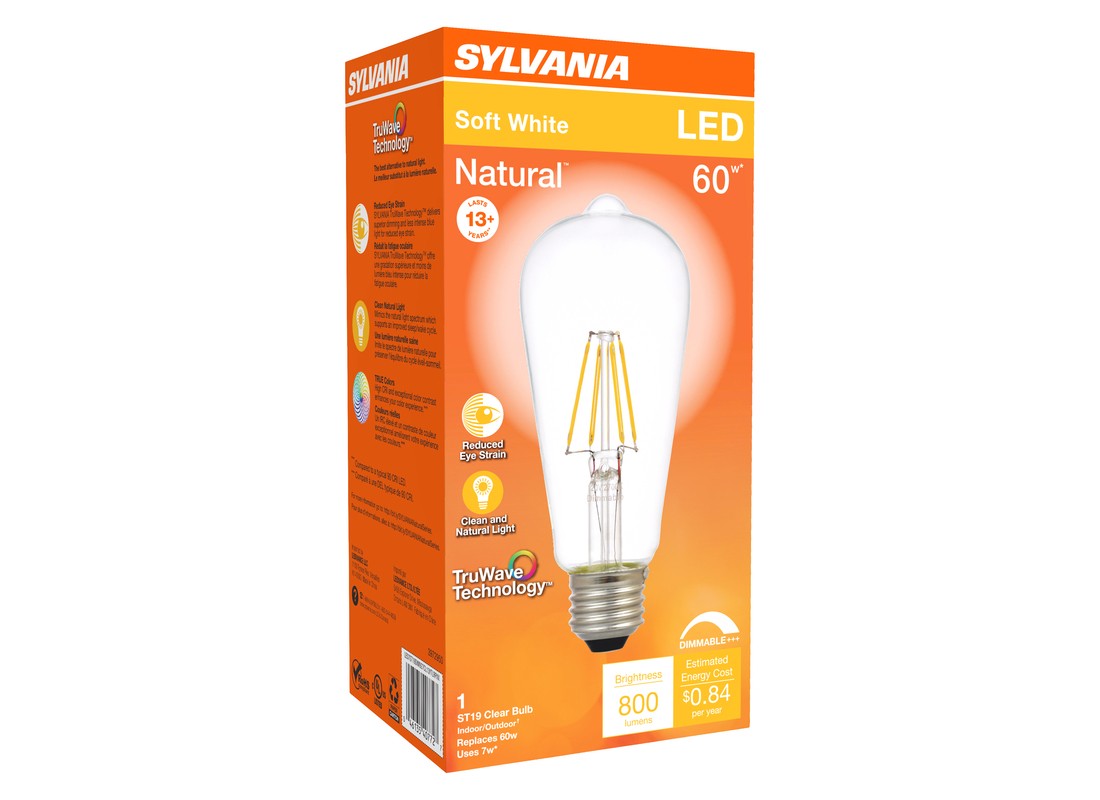 Natural LED Bulb, Decorative, ST19 Lamp, 60 W Equivalent, E26 Lamp Base, Dimmabl