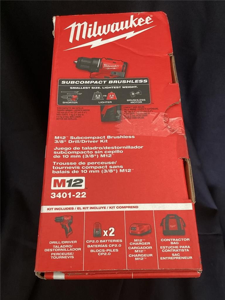 + Milwaukee M12 Subcompact Brushless 3/8" Drill/Driver Kit 3401-22