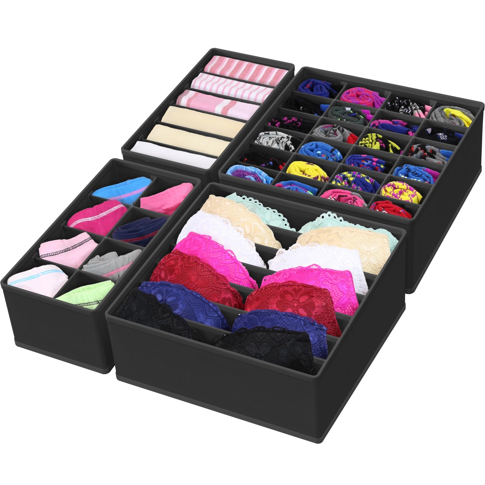 Drawer Organizer 4 Pack Underwear Socks Bra Storage Black Simple Houseware