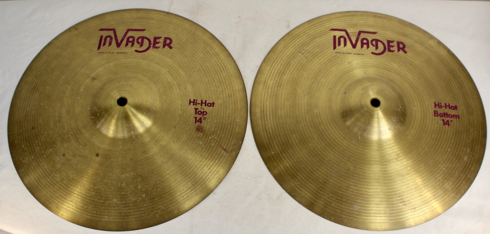 Vintage INVADER 14" Hi-Hat Cymbals West Germany Vintage Drum Cymbals Pair