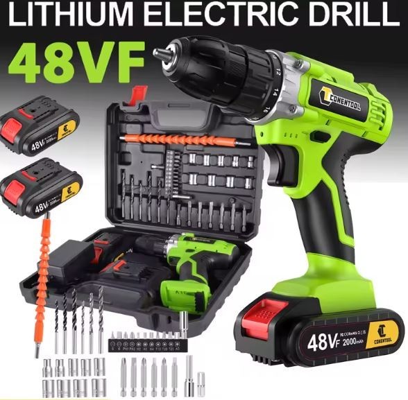 48V Cordless Drill 45Nm Electric Screwdriver Drill Combi Driver Set 2 X Battery