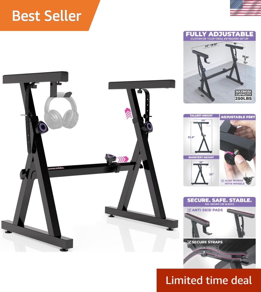 Piano Keyboard Stand - Z Style Adjustable and Portable Heavy Duty Music Stand...