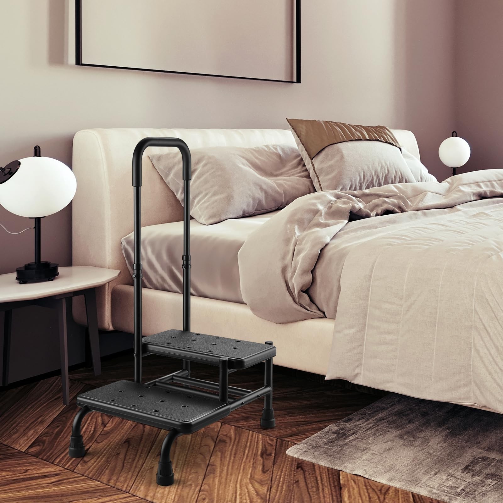 Step Stool with Handle, Non Slip Platform and Adjustable Handrail, Two Step S...
