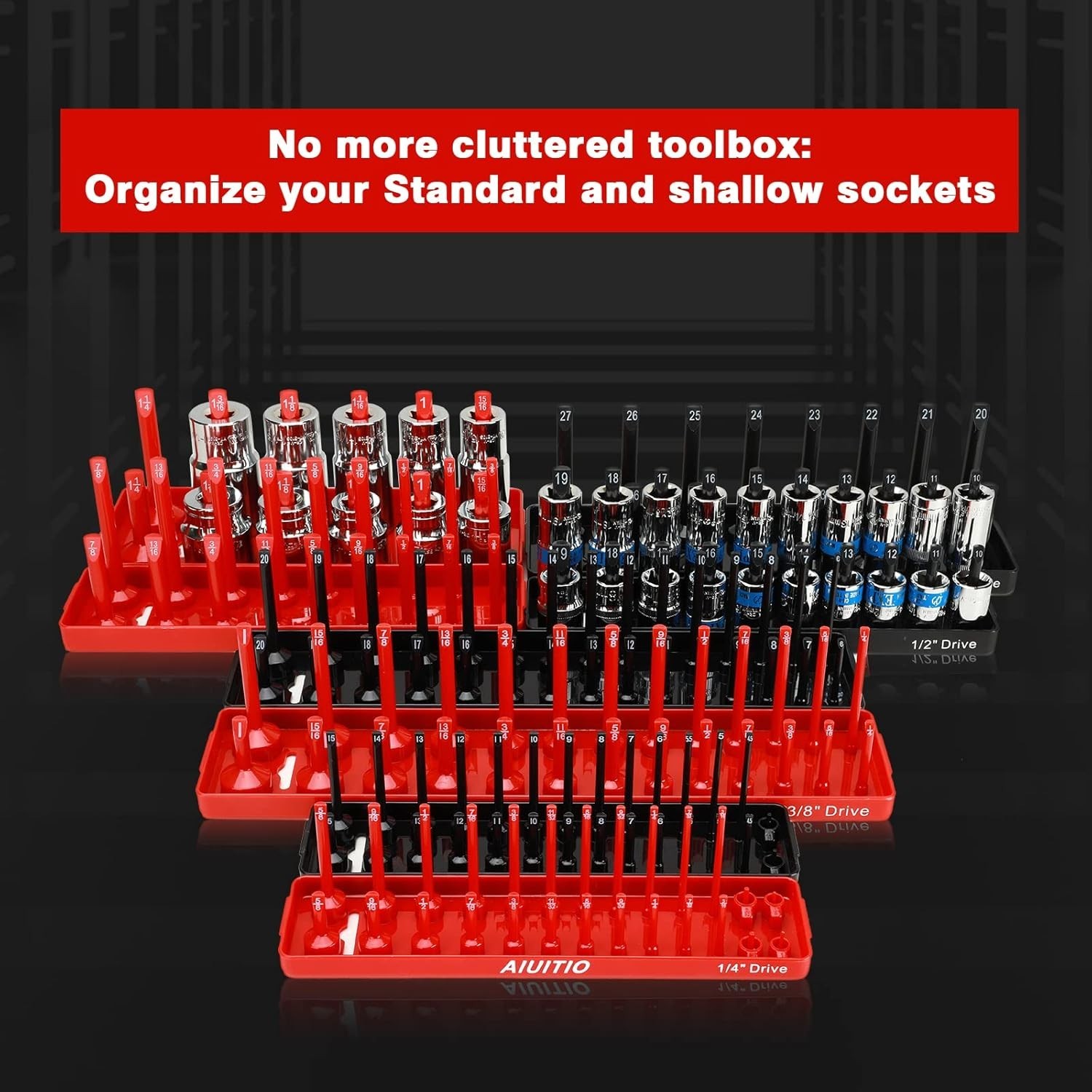 Mechanic Tool Organization - 6/8 Piece Socket Tray Set Red Sae Black