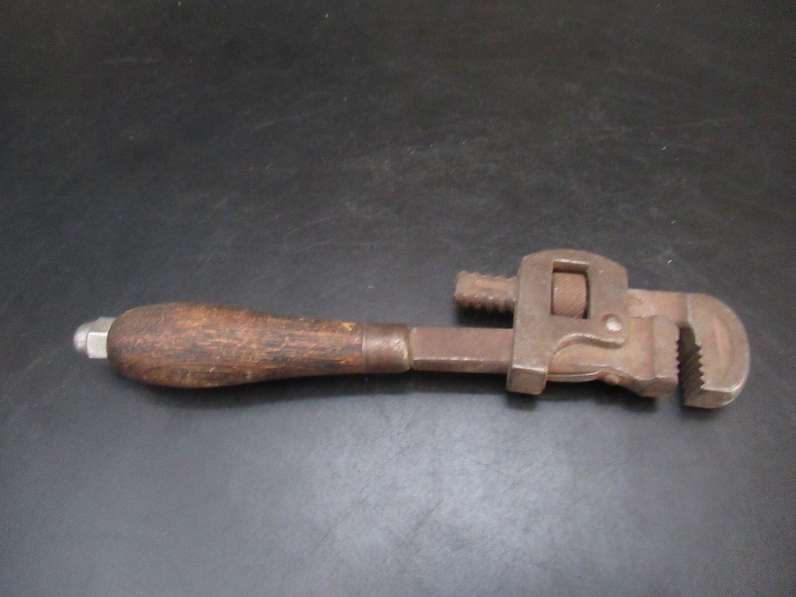 Vintage MONKEY PIPE WRENCH Wood Handle Antique Hand Tool