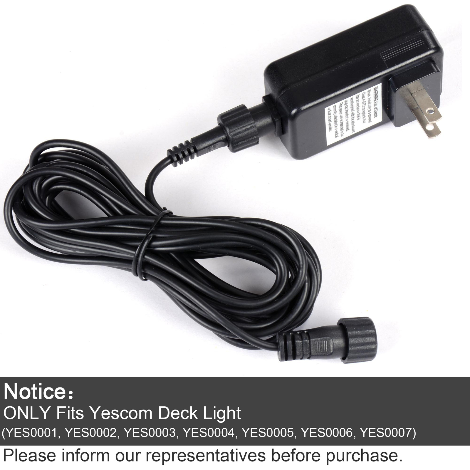 12V Transformer Plug &16Ft Wire Cable Power Cord Only For Yescom LED Deck Light