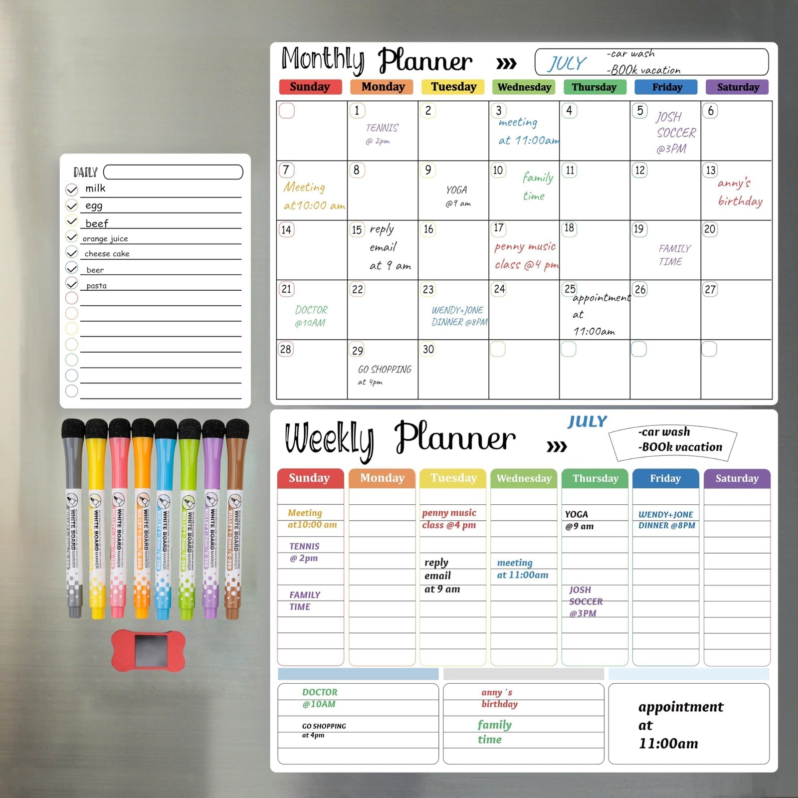 Hivillexun 3-Pack Magnetic Dry Erase Calendar Whiteboard Set for Fridge, Wall &