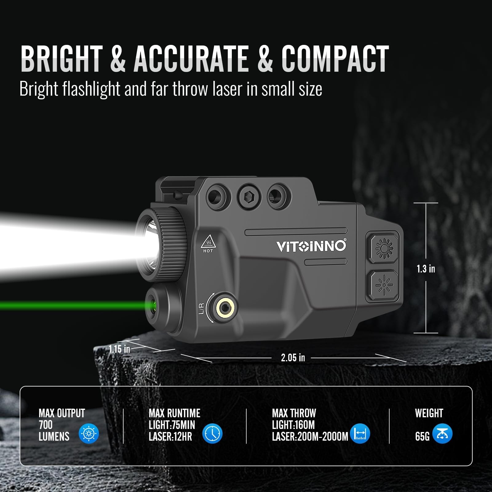 700 Lumens Green Laser and Light Combo | Slidable Tactical Flashlight Compati...
