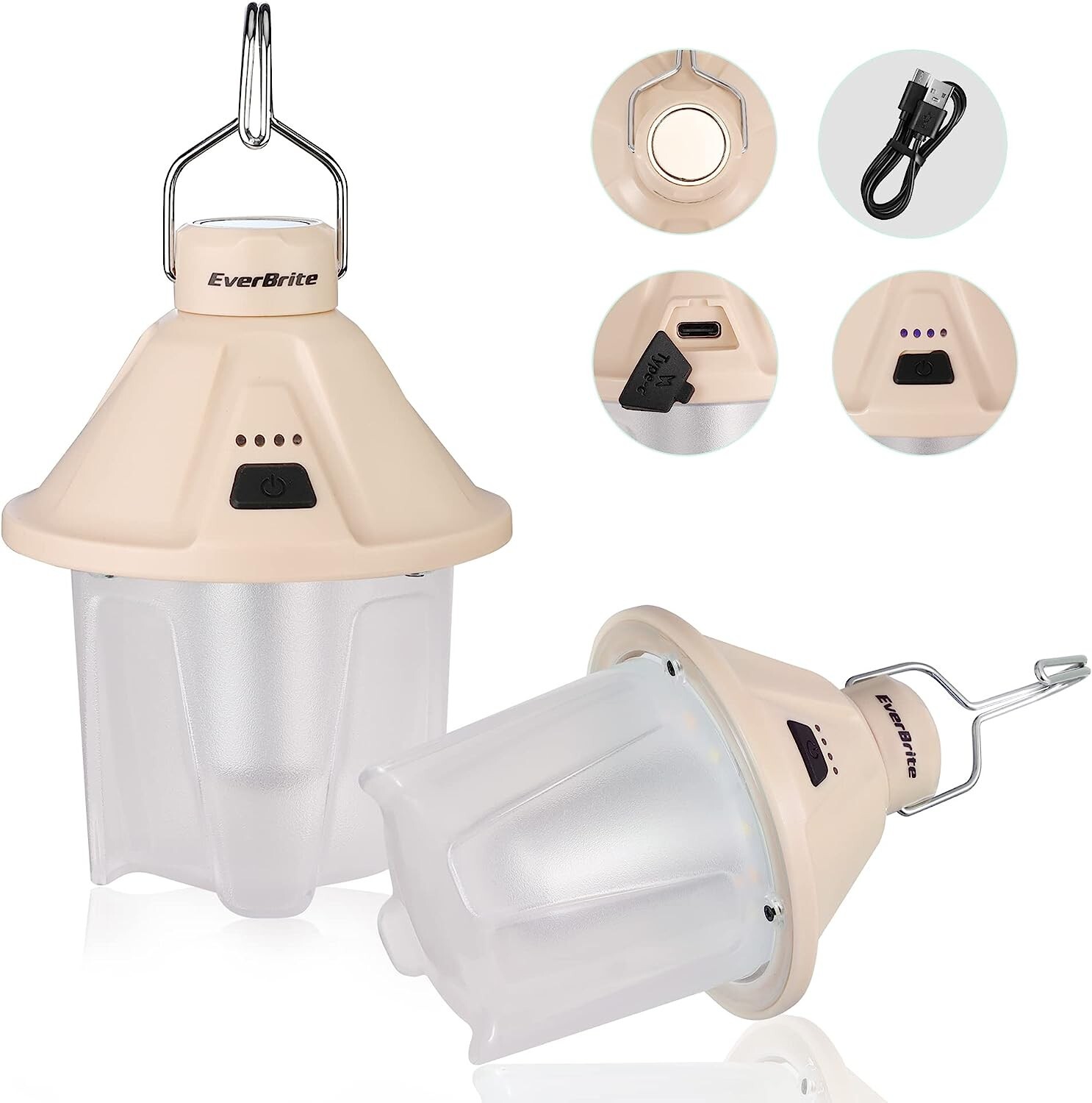 EverBrite 2 PACK 450LM Camping Lantern 5 Lighting Modes USB C Rechargeable