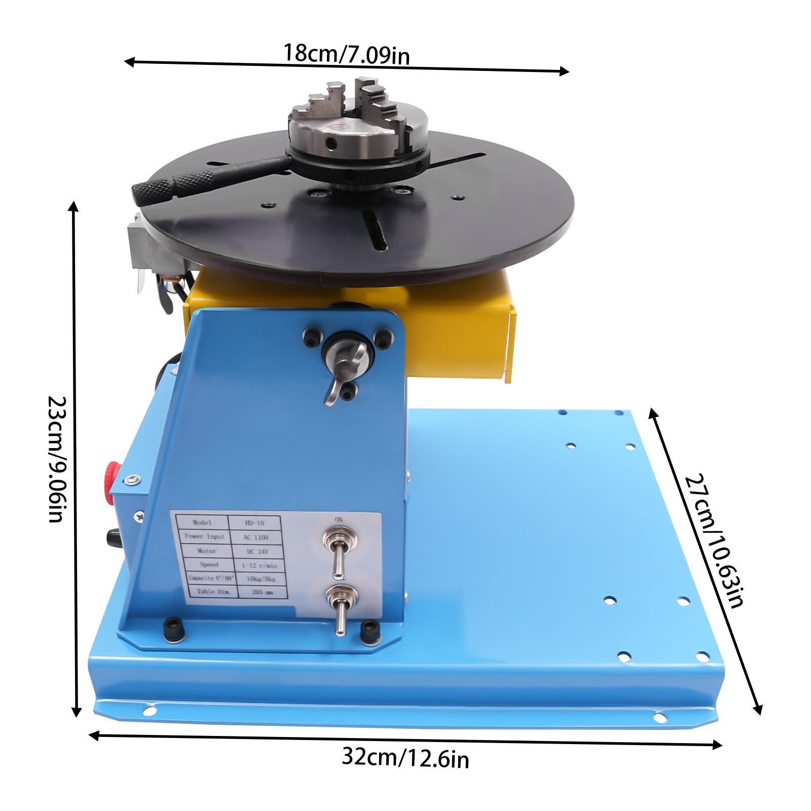 10KG Rotary Welding Positioner 0-90° Positioning Turntable Table 1-12RPM 3-Jaw