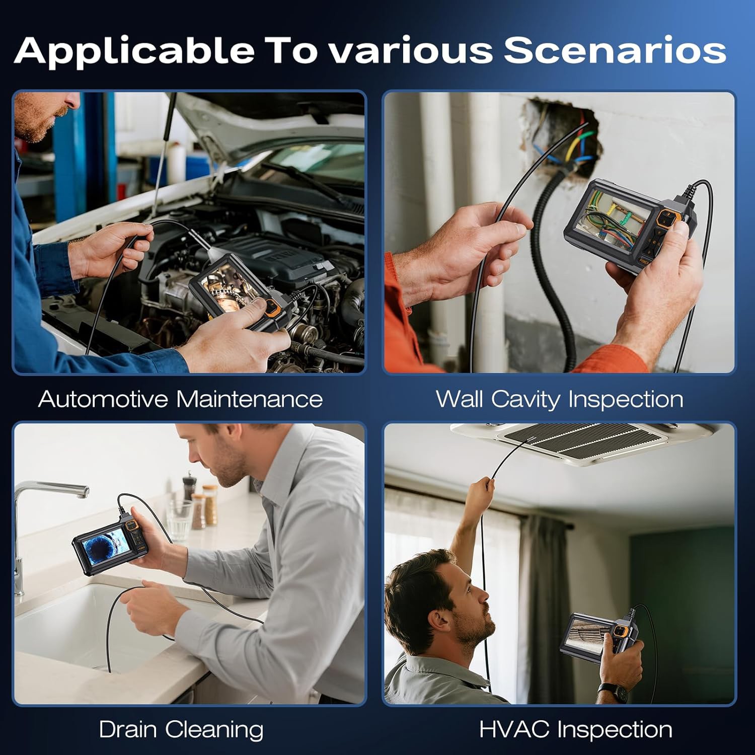 Endoscope Camera with Light, Borescope Camera with 4.3" IPS Screen, IP67