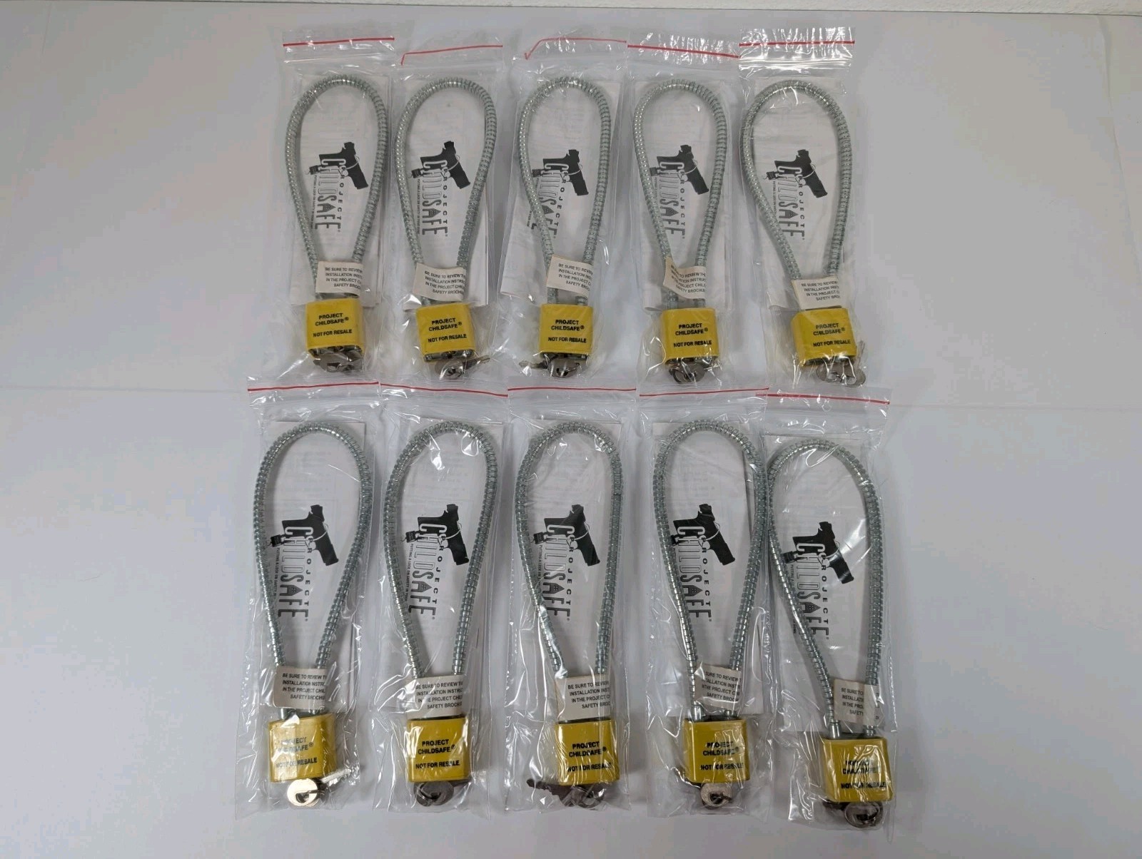 10 PROJECT CHILDSAFE Gun Locks Child Safe Cable Padlock, 2 Keys, Instructions