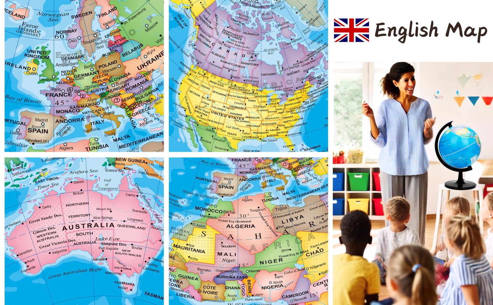 10" World Globe - Political Map Educational- Self Assembled School Globe