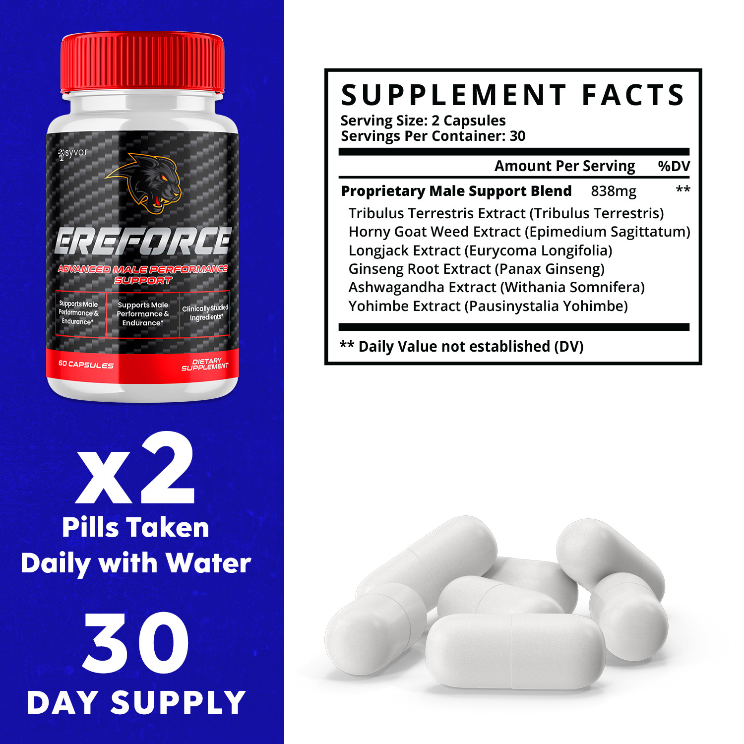 (1 Pack) Ereforce Pills for Men Advanced Formula Vitamin Supplement 60 Capsules