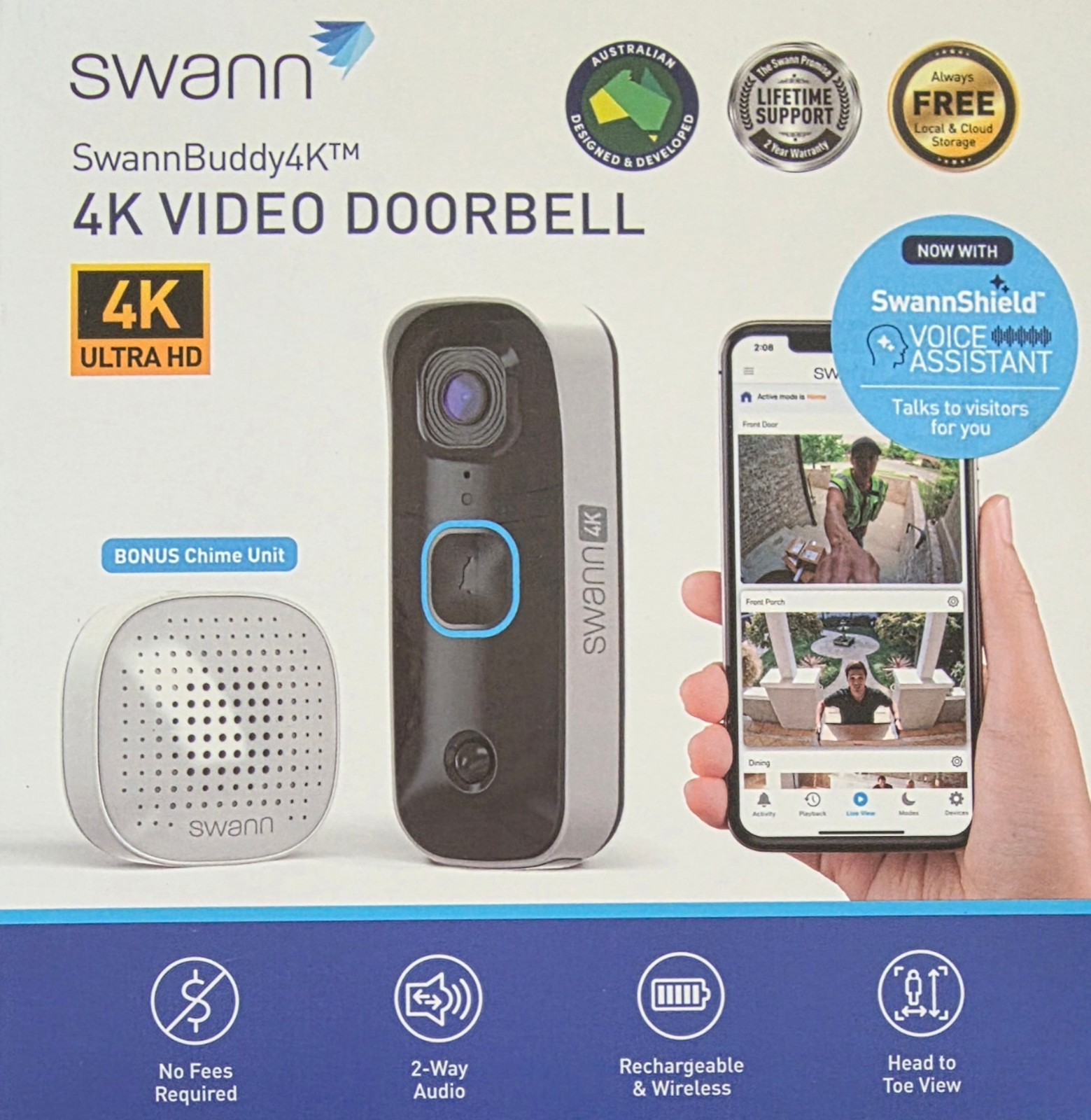 Swann 4K Wireless Video Doorbell & Chime | SwannBuddy4K